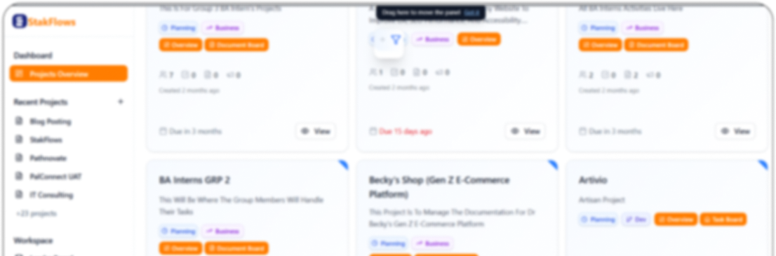 Stakflows' Dashboard Snapshot